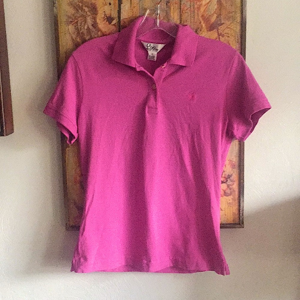 LILLY PULITZER TOP STRETCH PINK SHORT SLEEVE FITTED POLO TOP T-SHIRT S